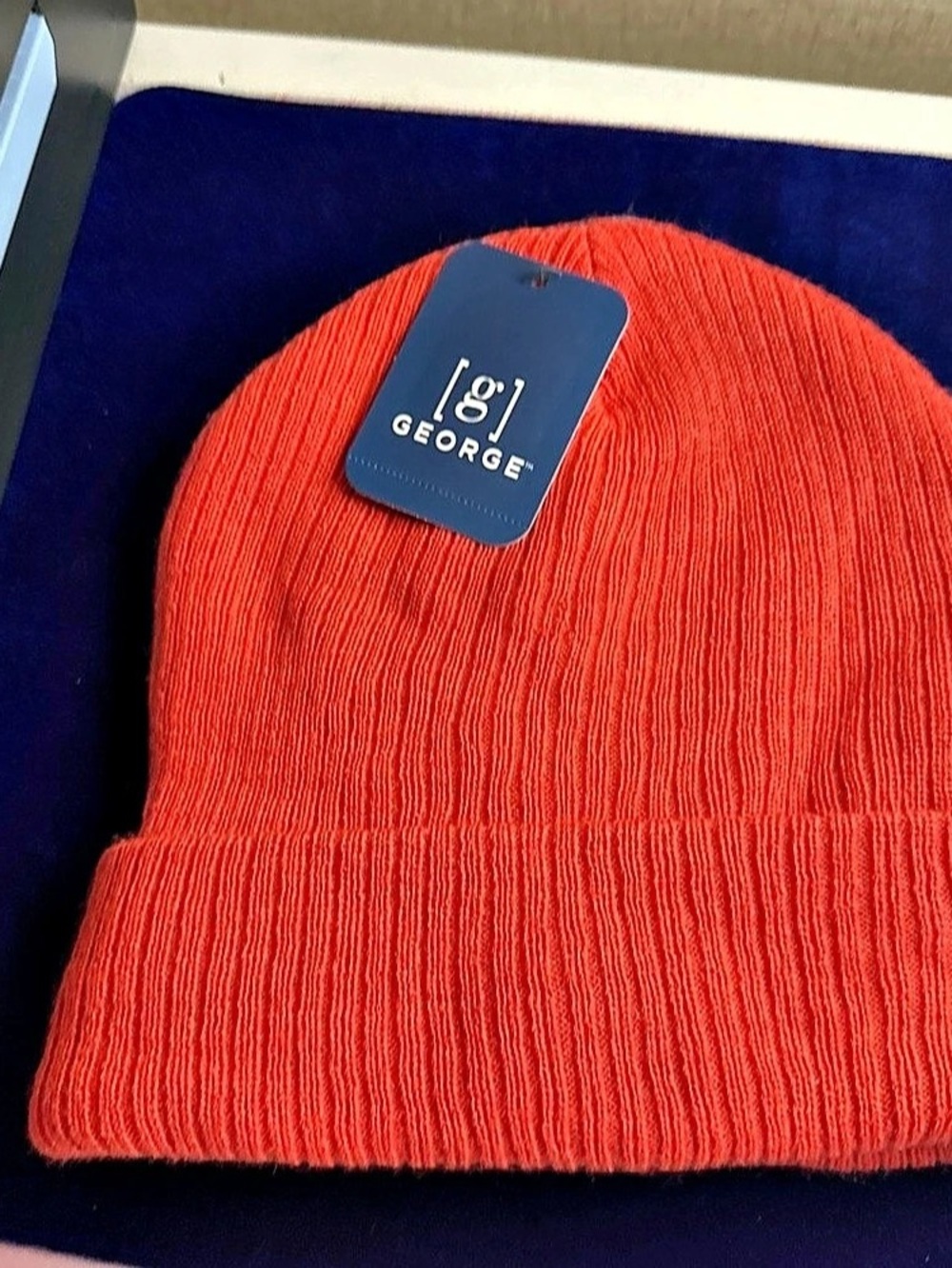 George Rib Knit Cuff Beanie Hat Orange